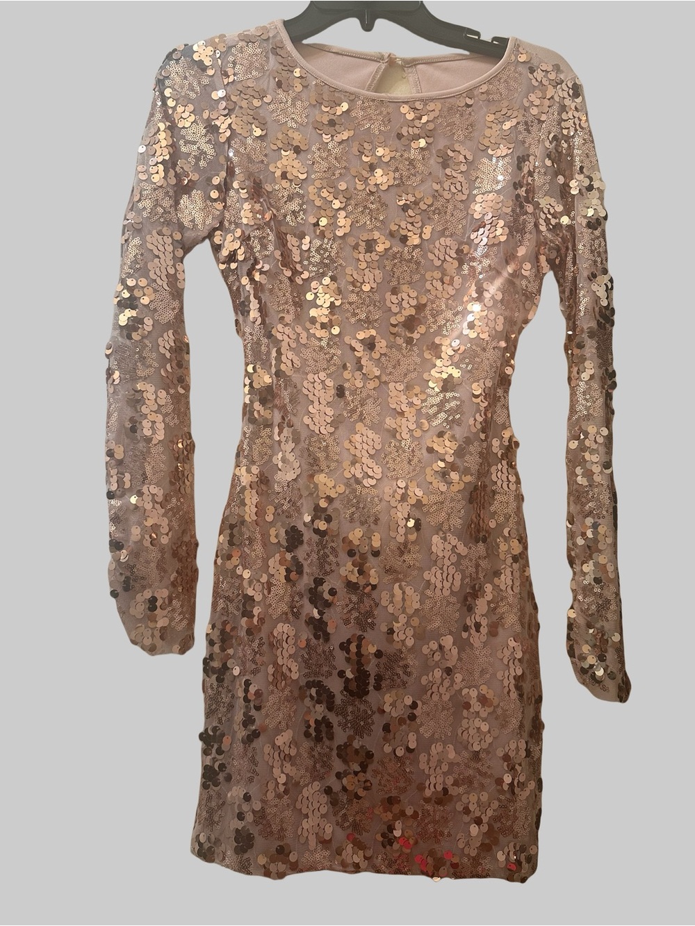 PrettyLittleThing Rose Gold Sequin Long Sleeve Dress